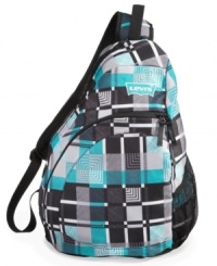 Off-the-handle. A fresh geometric plaid and one-strap design make this bag a fresh style. Off-the-handle. A fresh geometric plaid and one-strap design make this bag a fresh style.