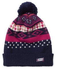 Cute traditional plaid accents this cuffed pom pom beanie from Levi's, perfect for keeping little ears toasty. Cute traditional plaid accents this cuffed pom pom beanie from Levi's, perfect for keeping little ears toasty.