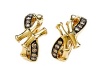 Carlo Viani® Smokey Quartz Bamboo Earrings in 14k Yellow Gold Plated Silver