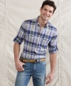 Why change your polished preppy pattern? No need to switch with this vibrant plaid shirt from Tommy Hilfiger.