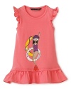 Perfect for all her land and sea excursions, this cute, fun and frilly dress features a signature Miss Marc print and ruffles at the shoulder and hem.