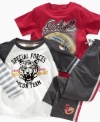 From Nannette: Three pieces of sturdy, sporty activewear that stand up to your little tough guy. Short-sleeved Football Legends T-Shirt; Layered-look, long-sleeved Special Forces Recon Team T-Shirt; Elastic waist, pull-on track pants.