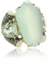 Judith Jack Mint Sterling Silver, Marcasite, Chalcedony and Green Amethyst Ring, Size 8