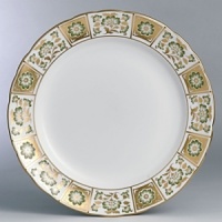 Royal Crown Derby has produced only the finest English bone china for over 250 years. Derby Panel Green is adorned with intricate green and gold floral designs that feel fresh, rich, and timeless.