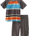 Splendid Littles Boys 2-7 Toddler Block Stripe Crew Neck Shirt And Short, Surf Board/Grey, 2T