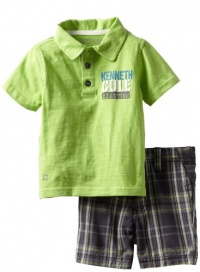 Kenneth Cole Baby-boys Infant Polo Shirt with Plaided Shorts, Green, 12 Months Kenneth Cole Baby-boys Infant Polo Shirt with Plaided Shorts, Green, 12 Months