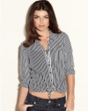 GUESS Ferris Long-Sleeve Striped Top, JET BLACK/TRUE WHITE (SMALL)