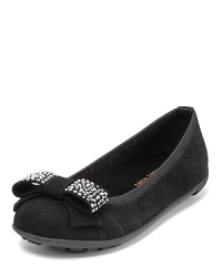 Flexible ballet flats from KORS Michael Kors tout studded bows on the vamps for girlish style with an edgy twist. Flexible ballet flats from KORS Michael Kors tout studded bows on the vamps for girlish style with an edgy twist.
