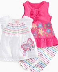 Her outfit will be as colorful as her personality with this delightful 3-piece tank, shirt and legging set from Nannette. Her outfit will be as colorful as her personality with this delightful 3-piece tank, shirt and legging set from Nannette.