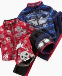 They can play in the cold and the snow wrapped up in one of these polar fleece jacket, pants and hat sets from Nannette. They can play in the cold and the snow wrapped up in one of these polar fleece jacket, pants and hat sets from Nannette.