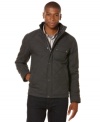 This handsome quilted jacket by Perry Ellis offers warmth and timeless style.