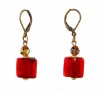 Earrings - E292 - Murano Style Glass - Square ~ Red and Brown
