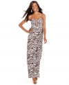 Allover zebra print lends an exotic air to INC's petite maxi dress. Adjustable straps let you customize the fit!
