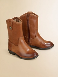 Your little cowgirl will look adorable in this mini version of the grown-up boot with side zipper and pull-on tabs, crafted in plush leather.Side zipperLeather upperLeather liningRubber solePadded insoleImported Your little cowgirl will look adorable in this mini version of the grown-up boot with side zipper and pull-on tabs, crafted in plush leather.Side zipperLeather upperLeather liningRubber solePadded insoleImported