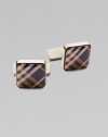 Set a new sartorial standard with polished links that feature the iconic check design. Brass/enamel½ x ½Imported