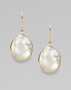 Thin slices of iridescent mother-of-pearl, delicately framed in 18k gold. White mother-of-pearl 18k gold Drop, about 1 Ear wire Imported