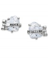 Heart-shaped elegance. Juicy Couture's sweet heart design showcases a faceted cubic zirconia (3-7/10 ct. t.w.) with a silver tone logo banner. Set in silver tone mixed metal. Approximate diameter: 3/8 inch.
