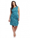 Jones New York Women's Plus-Size Extended Shoulder Ruffle Dress