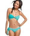 Roxy puts a new twist on the bikini bottom with a solid and stripe mix – plus a sexy side tie!