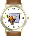Basketball, Hoop, Backboard, Swish Basketball Theme - WATCHBUDDY® DELUXE TWO-TONE THEME WATCH - Arabic Numbers - Brown Leather Strap-Children's Size-Small ( Boy's Size & Girl's Size )