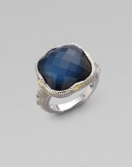 From the Contempo Collection. Blue quartz and hematite doublet stone dazzles in a sterling silver setting with 18K gold accents.Blue quartz Hematite 18K gold Sterling silver Width, about ½ Length, about ¾ Imported Additional Information Women's Ring Size Guide 
