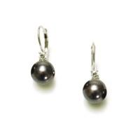 Sterling Silver 8mm Black Shell Pearl and Cubic Zirconia Lever Back Earrings Sterling Silver 8mm Black Shell Pearl and Cubic Zirconia Lever Back Earrings