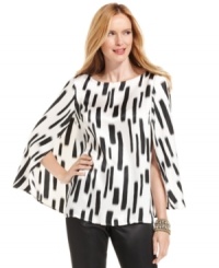 The silhouette of the season -- the cape -- makes for a truly special blouse from Nine West. Perfect for partnering with slim silhouettes like a pencil skirt or skinny pants. The silhouette of the season -- the cape -- makes for a truly special blouse from Nine West. Perfect for partnering with slim silhouettes like a pencil skirt or skinny pants.