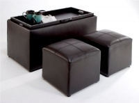 Convenience Concepts 143012 Sheridan Faux Leather Storage Bench with 2 Side Ottomans, Espresso Convenience Concepts 143012 Sheridan Faux Leather Storage Bench with 2 Side Ottomans, Espresso