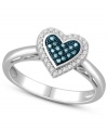 An unexpected splash of color adorns this romantic design. Crafted in sterling silver, ring features blue diamond accents in a heart shape with single-cut white diamonds lining the edges (1/10 ct. t.w.). Size 7.