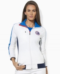 Rendered in durable stretch fleece for easy movement, Lauren by Ralph Lauren's full-zip jacket is a chic essential for active style in a bold, color-blocked design. Rendered in durable stretch fleece for easy movement, Lauren by Ralph Lauren's full-zip jacket is a chic essential for active style in a bold, color-blocked design.