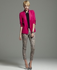An allover floral-lace print makes these French Connection skinny jeans a must-have for hot fall style! An allover floral-lace print makes these French Connection skinny jeans a must-have for hot fall style!