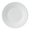 Embossed with clean, geometric patterns comprised of subtle diamond shapes, this attractive set of dinnerware is crafted in pure white bone china for a mannered elegance that complements your finest table setting.