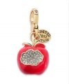 Keep the doctor away! With bright red and green epoxy and shimmering glass accents, this Bitten Apple charm is crafted in gold tone brass. Finished with a 2012 Limited Edition logo tag. Chain not included. Approximate drop: 1-3/4 inches.