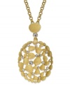 Small crystal accents stand out against a pebbled pendant on this Charter Club necklace. Crafted in gold tone mixed metal. Approximate length: 16 inches + 3-inch extender. Approximate drop: 2-1/2 inches.