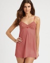 EXCLUSIVELY AT SAKS. This sweet design is a sexy silhouette of soft Italian fabric and floral lace, alluding to romance. Scalloped trim at the necklineAdjustable strapsFront pleat for added drape and center bow detailAbout 29½ from shoulder to hem72% nylon/15% elastane/13% viscoseHand washMade in Italy