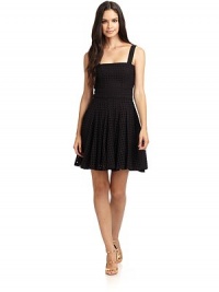THE LOOKAllover circular eyelet embroideryPleated skirtSide zip with hook-and-eye closureTHE FITAbout 35 from shoulder to hemTHE MATERIALCottonCotton liningCARE & ORIGINDry cleanImported Model shown is 5'11 (180cm) wearing a US size 4. THE LOOKAllover circular eyelet embroideryPleated skirtSide zip with hook-and-eye closureTHE FITAbout 35 from shoulder to hemTHE MATERIALCottonCotton liningCARE & ORIGINDry cleanImported Model shown is 5'11 (180cm) wearing a US size 4.