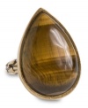 Neutrals can lend intrigue to your style. Teardrop-cut semi-precious tiger's eye adds a natural touch to Lucky Brand's cocktail ring. Set in gold tone mixed metal. Sizes 7.