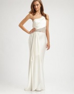 Artfully draped supple silk, in a glamorous asymmetrical silhouette accented with an intricately beaded waist.Asymmetrical necklineBeaded waist detailFront drapeConcealed side zipFully linedAbout 45 from natural waistSilkDry cleanImportedModel shown is 5'10 (177cm) wearing US size 4. 