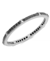 Stackable sparkle lends a chic, layered effect to your look. CRISLU's thin band ring features bold, micro pave-set black cubic zirconias (1/4 ct. t.w.) in a black platinum over sterling silver setting. Size 6, 7 and 8.