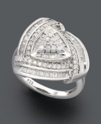 Decorate your digits in chic, triangular design. Ring crafted in sterling silver features round and baguette-cut diamonds (1 ct. t.w.). Size 7. Decorate your digits in chic, triangular design. Ring crafted in sterling silver features round and baguette-cut diamonds (1 ct. t.w.). Size 7.
