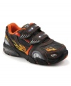 Vroom Vroom! This fun, fast race car inspired sneaker has cool lighted technology that will get your little man up and moving. Deep flex grooves provide maximum flexibility while a hook-and-loop closure allows for easy on/off and adjustability.