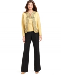 Three pieces for one completely polished ensemble: Kasper's embroidered jacket and top look stunning with these sleek trousers. Three pieces for one completely polished ensemble: Kasper's embroidered jacket and top look stunning with these sleek trousers.