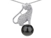 Original Star K(tm) Cat Pendant With 7mm Simulated Black Pearl in .925 Sterling Silver