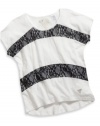 GUESS Kids Girls Big Girl Short-Sleeve Top with Lace, OFF WHITE (7/8)