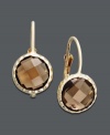 A touch of neutral tones to elevate your style. Earrings feature bezel-set round-cut smokey quartz (3-3/4 ct. t.w.) set in 14k gold. Approximate drop: 1/2 inch.