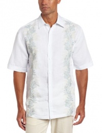 Cubavera Men's Short Sleeve Linen Rayon Yarndyed Stripe Print and Embroidered Panel Shirt Cubavera Men's Short Sleeve Linen Rayon Yarndyed Stripe Print and Embroidered Panel Shirt