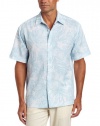 Cubavera Men's Short Sleeve Linen Blend Striped Leaf Printed Woven Shirts