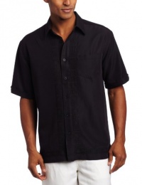 Cubavera Men's Short Sleeve Woven with L-Shape Embroidered Detail Cubavera Men's Short Sleeve Woven with L-Shape Embroidered Detail