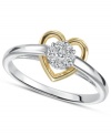 Hearts aflutter. This adorable ring features sparkling round-cut diamonds (1/8 ct. t.w.) in an artsy, cut-out sterling silver and 14k gold setting. Size 7.