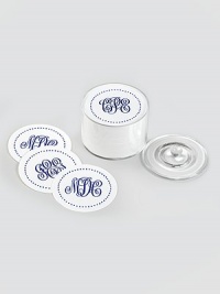 Charming set of heavyweight paper coasters are the perfect accents for daily use or even a cocktail party! Set of 100 coasters have fun polka-dot borders and arrive in a clear acrylic holder with a lid. Set of 100 coasters Each: 4 diam Made in USAFOR PERSONALIZATIONSelect a color and quantity, then scroll down and click on PERSONALIZE & ADD TO BAG to choose and preview your monogramming options. Please allow 2-3 weeks for delivery. Charming set of heavyweight paper coasters are the perfect accents for daily use or even a cocktail party! Set of 100 coasters have fun polka-dot borders and arrive in a clear acrylic holder with a lid. Set of 100 coasters Each: 4 diam Made in USAFOR PERSONALIZATIONSelect a color and quantity, then scroll down and click on PERSONALIZE & ADD TO BAG to choose and preview your monogramming options. Please allow 2-3 weeks for delivery.